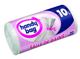 Handy Bag  Rouleaux de 20 Sacs Poubelle 10 L, Pour Salle de Bains, Fermeture a Liens Hermetique, Resistant, Anti-Fuites, 34 x 40 cm, Blanc - Lot de 4 - Nature Linking