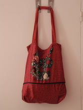 Charger l'image dans la galerie, Sac shopping en velours rose fait main - serpent et fleur - 40x40cm