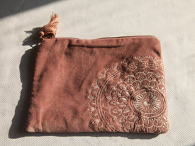 Trousse de Rangement artisanal en Velours rose - 26x18cm