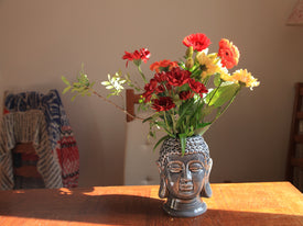 Cache-pot tête de bouddha en céramique couleur bleu- hauteur 20CM