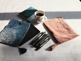 Trousse de Rangement artisanal en Velours rose - 26x18cm