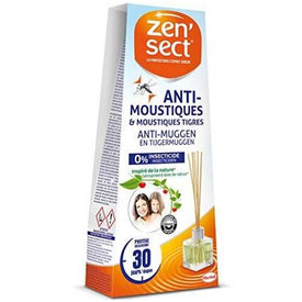 Zen'Sect Diffuseur Bâtonnets Répulsif Anti–Moustiques et Moustiques Tigres